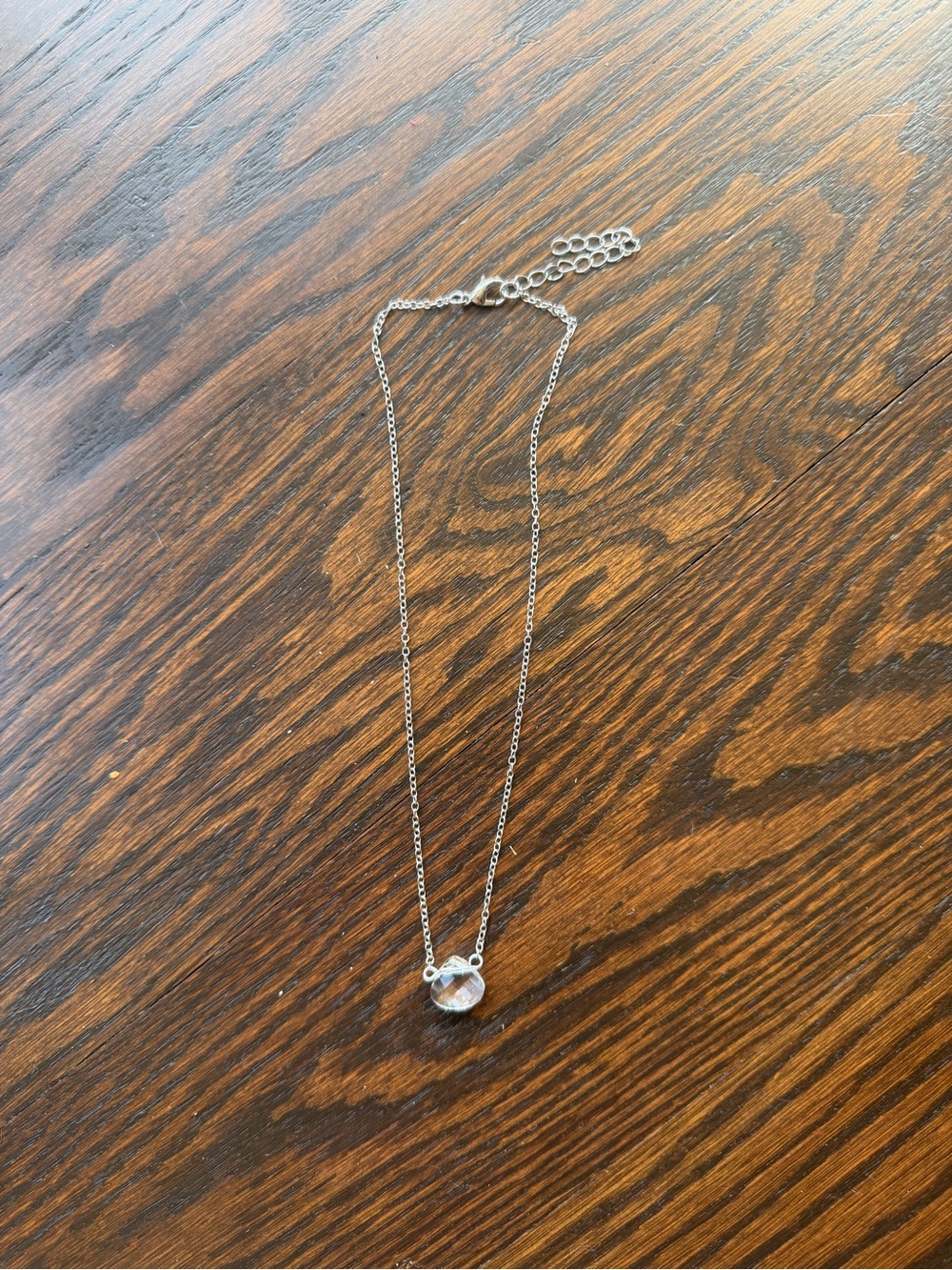 Silver Toned Clear Crystal Pendant Necklace